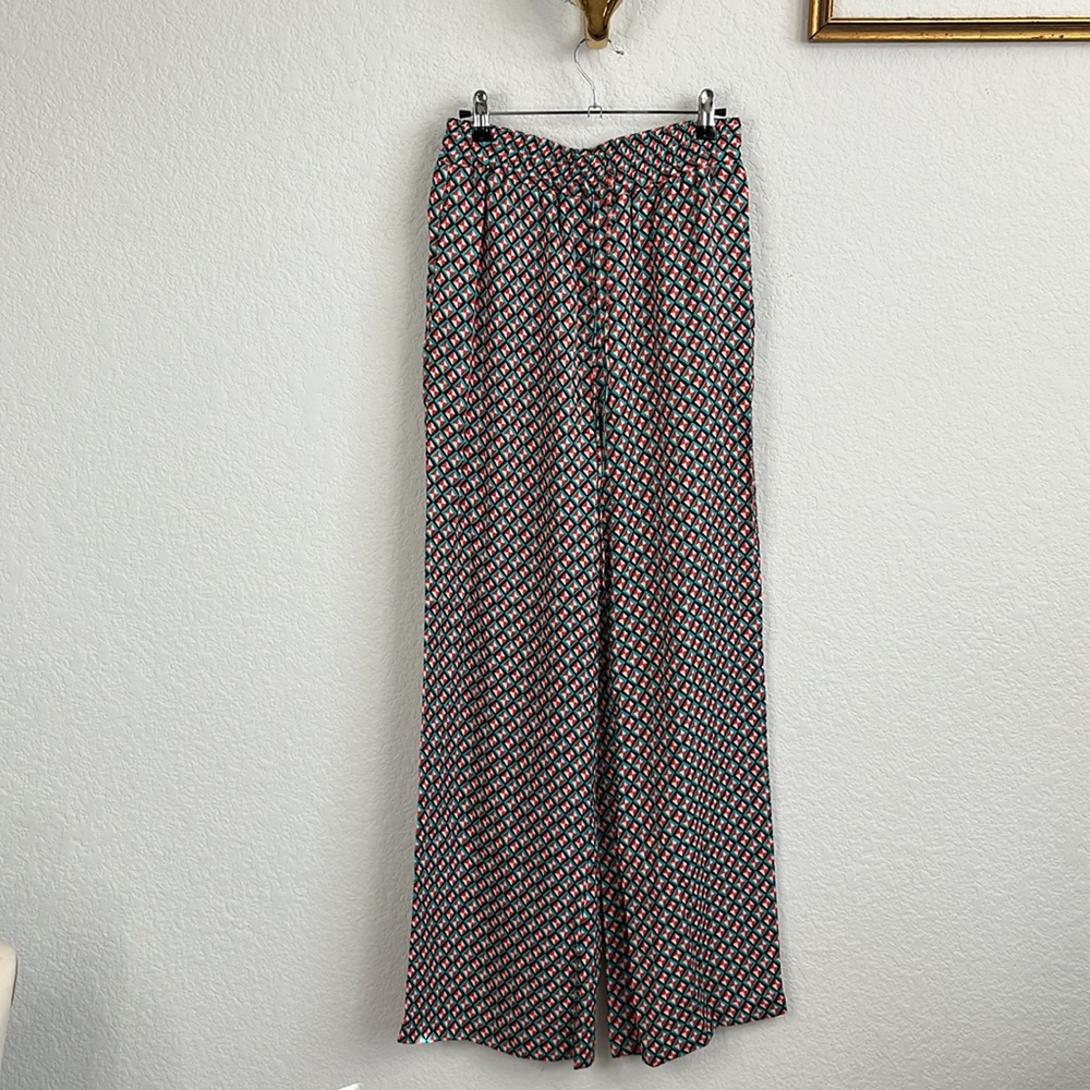 Zara Diamond Pattern Satin Drawstring Wide Leg Pa… - image 6